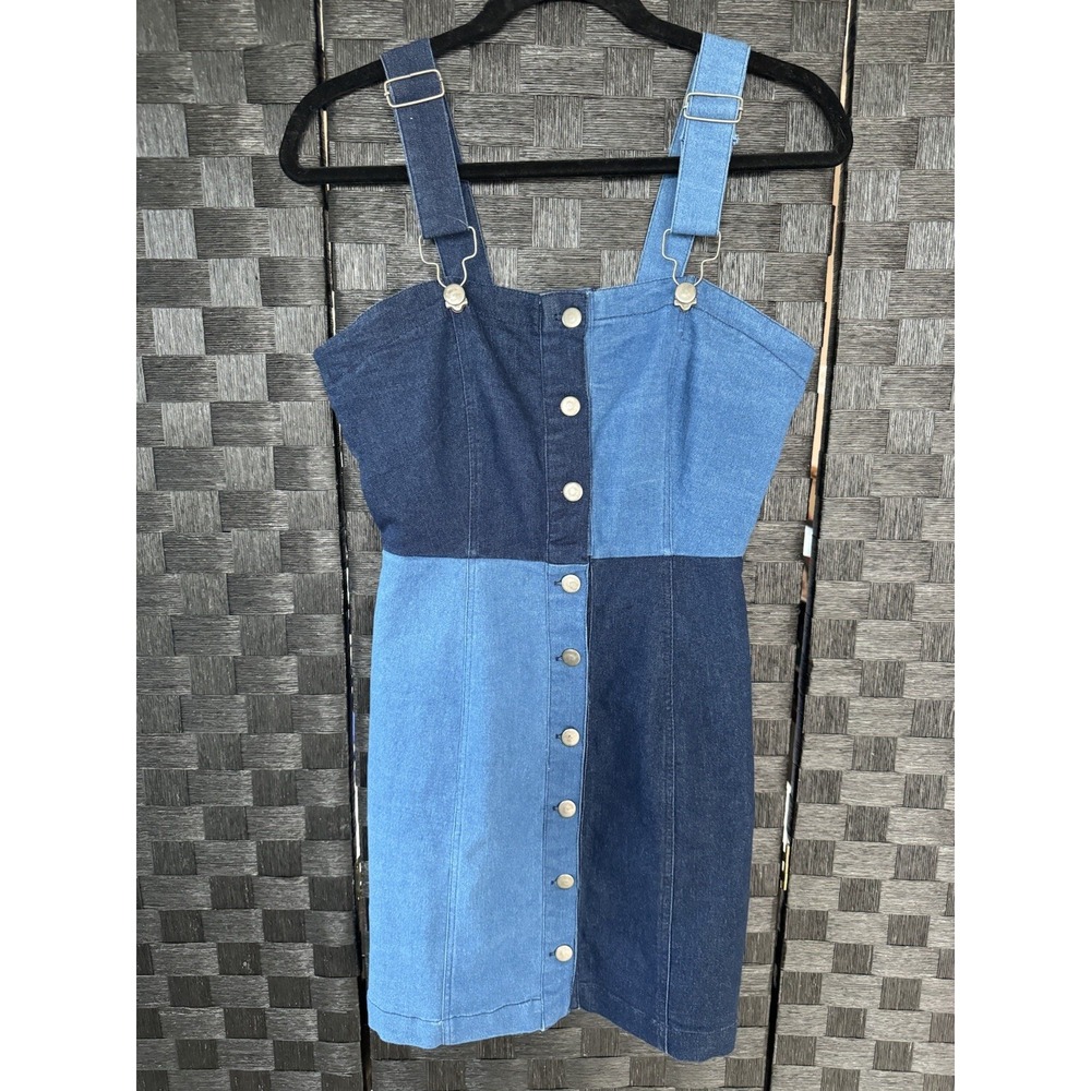 Derek Heart Denim Jean Overall Dress Size Small Color Blocked